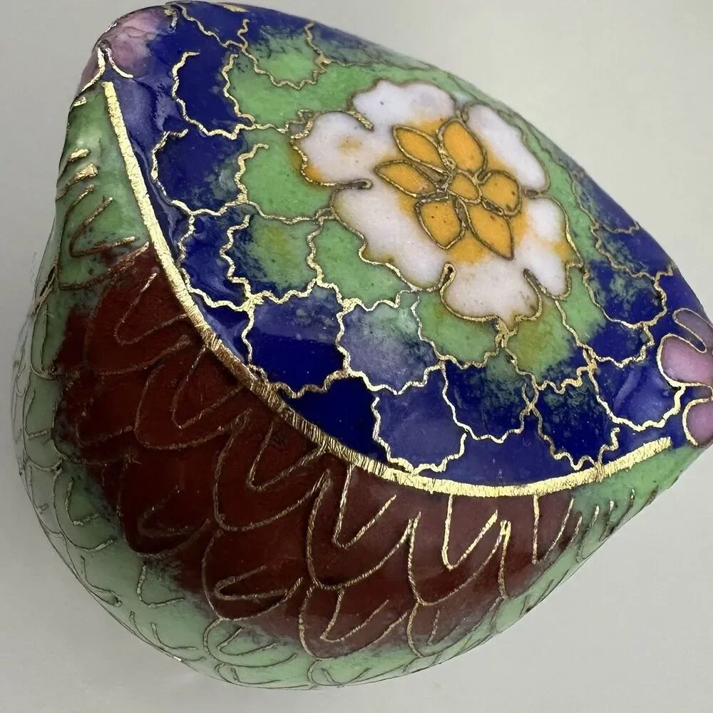 VTG Cloisonne Owl Trinket Box Mini Enamel Bird Figurine Jewelry Pill Box 2”